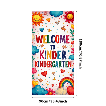 LUUFILx Welcome Kindergarten Banner Colorful Rainbow Heart Decorations for Children School Classroom Props Party Supplies Backdrop Wall Hanging Decor