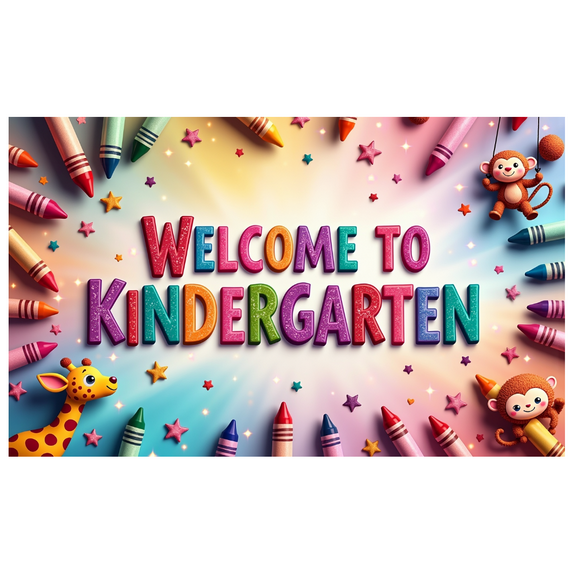 LUUFILx Welcome to Kindergarten Backdrop Banner Classroom Decorations School Party Supplies Kids Crayon Background Photography Props Pre-K Decor