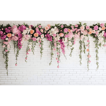 LUUFILx White Brick Wall Flowers Backdrop Tea Party Backdrop Mather's Day Decorations Backdrop Wedding Bridal Shower Birthday Party Banner Supplies