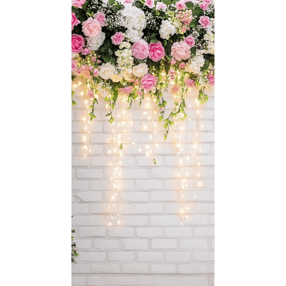 LUUFILx White Brick Wall Flowers Backdrop Tea Party Backdrop Mather's Day Decorations Backdrop Wedding Bridal Shower Birthday Party Banner Supplies