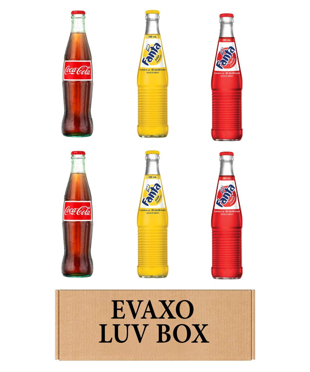 LUV BOX variety soda GLASS BOTTLES 12 oz. pack of 6 , COCACOLA DE