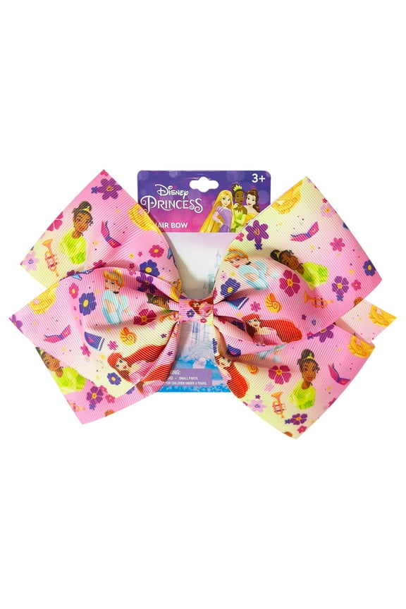 Cute Disney Princesses Single Hair Bow For Girls - One Large Printed Hair Bow Featuring your Favorite Disney Princesses Characters - Alligator Clip - Birthday Gift for Girls Ages 3+