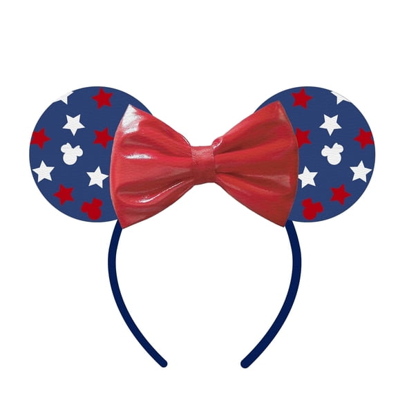 LUV HER Disney Patriotic Headband, 4th of July Outfits for Women, Red White and Blue Decoration with Red Bow, Patriotic Hair Accessories