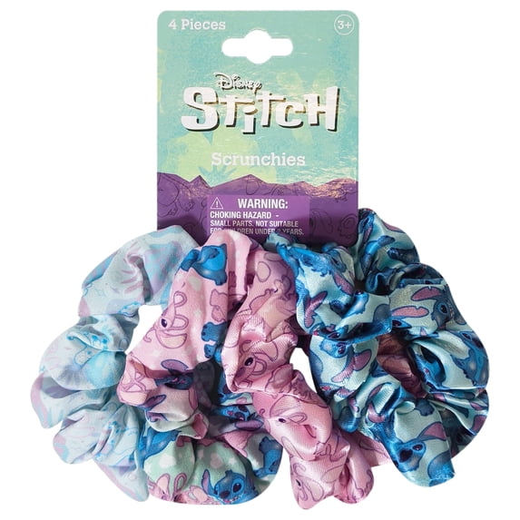 LUV HER Disney Stitch Scrunchies for Girls of All Ages - 4 Large Hair Scrunchies for Girls - 4 Printed Scrunchies with Your Favorite Characters - Hair Accessories for girls 3+