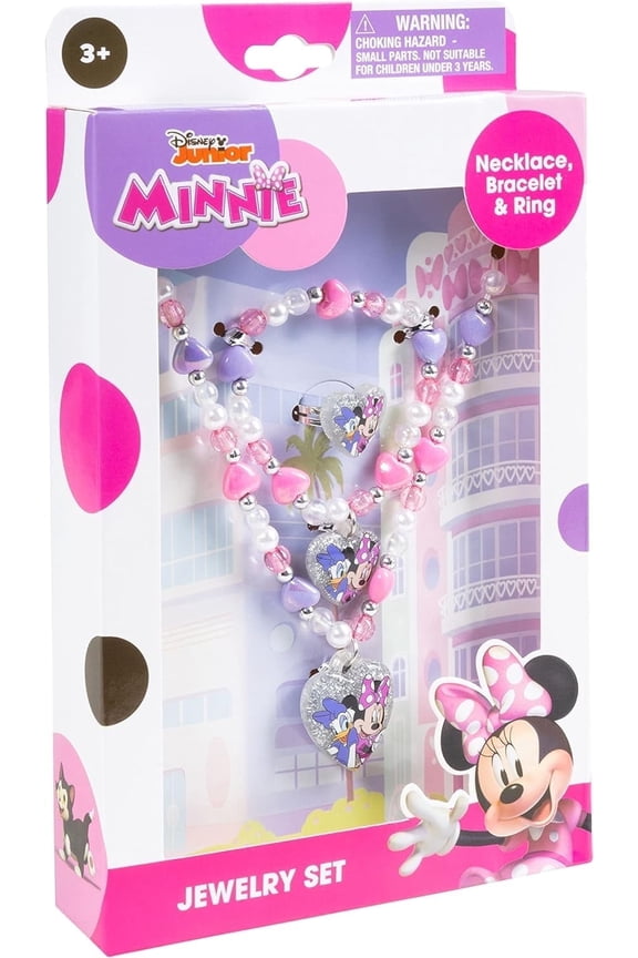 Girls Jewelry Set - Dress up 3 Piece Toy Jewelry Box Set with Bead Necklace, Bracelet and Ring - Play Accessories - Ages 3+, Plastic, No Gemstone