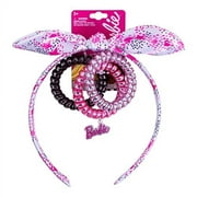 LUV HER Barbie 4 Piece Pink Fabric Covered Knot Headband and Spiral Hair Tie Set for Girls, Ages 3+