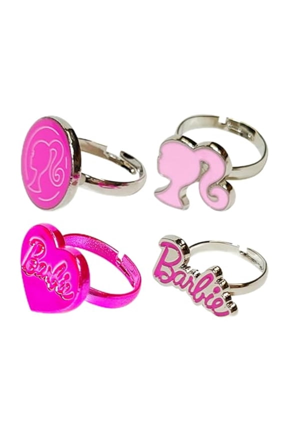 Barbie Adjustable Rings, 4-Piece, Pink