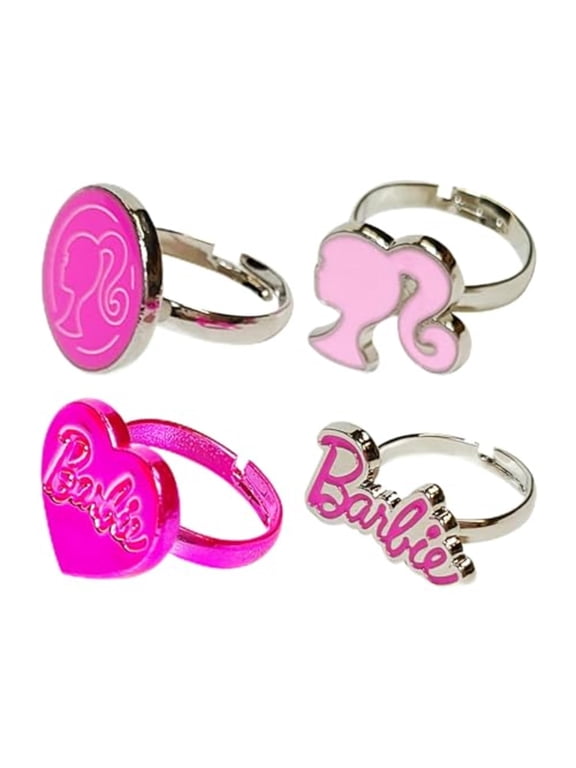Barbie Adjustable Rings, 4-Piece, Pink