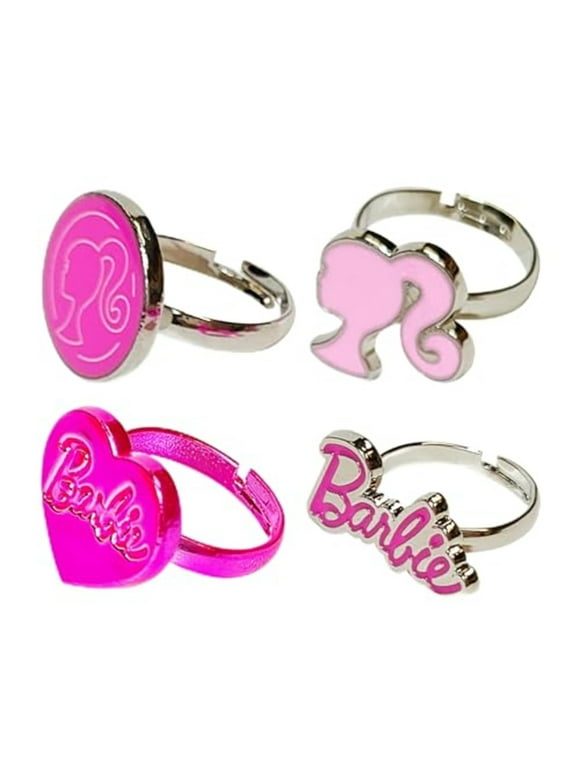 Barbie Adjustable Rings, 4-Piece, Pink