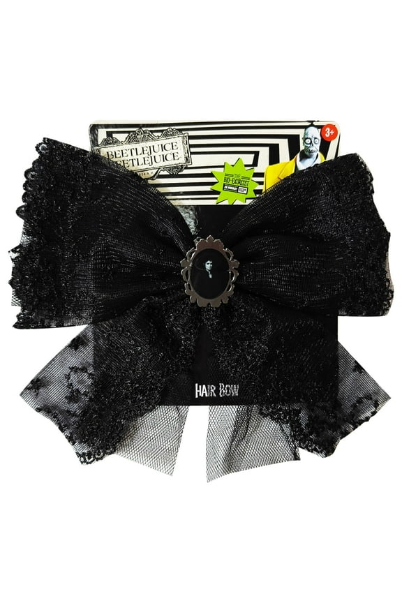 Beetlejuice themed Long Tail Hair Bow for Girls with Alligator Clip with Charm - Gothic Hair Accessory, Ages 3+