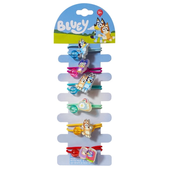 LUV HER Bluey Elastic Hair Ties for Girls - Multicolored, Durable Elastic - Pack of 6 - Ideal Hair Accessories for Ponytails & Buns, Ages 3+