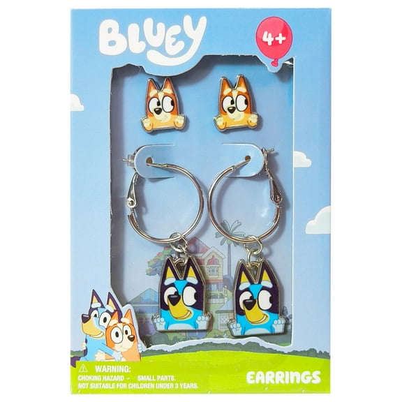 LUV HER Bluey Hypoallergenic Earrings for Girls Ages 4  - Safe Stud & Fishhook Styles - Jewelry Gift for Sensitive Ears & Cartoon Lovers, Two Pairs