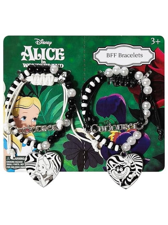 Disney Alice in Wonderland BFF Bracelets Set – Heart Charms Featuring Alice & Cheshire Cat – Beaded Friendship Bracelets for Kids, Ages 3+