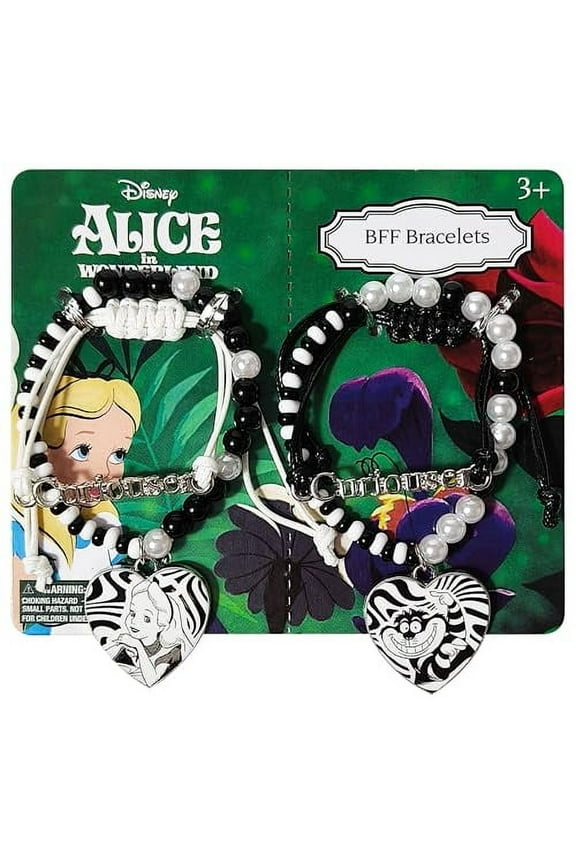 Disney Alice in Wonderland BFF Bracelets Set – Heart Charms Featuring Alice & Cheshire Cat – Beaded Friendship Bracelets for Kids, Ages 3+