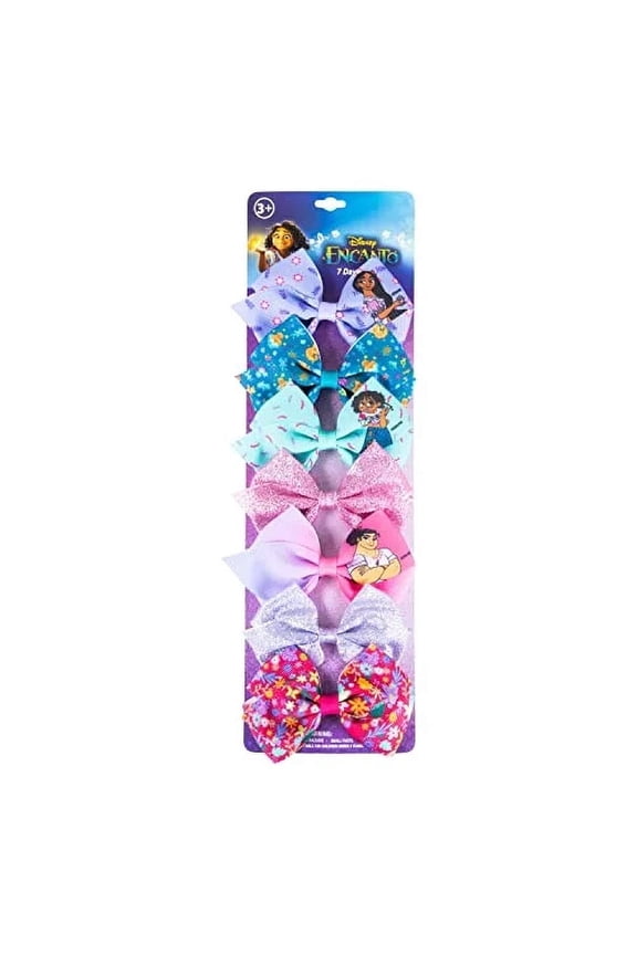 Disney Encanto 7 Piece Character Hair Bows - 4 Inch Hair Bows with Alligator Clips for Girls, Ages 3+