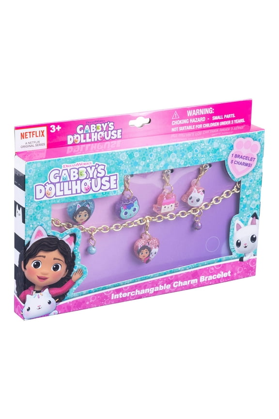 Gabbys Dollhouse Girls Add A Charm Toy Bracelet and Costume Jewelry Box Set with 1 charm bracelet & 5 interchangeable charms - Ages 3+