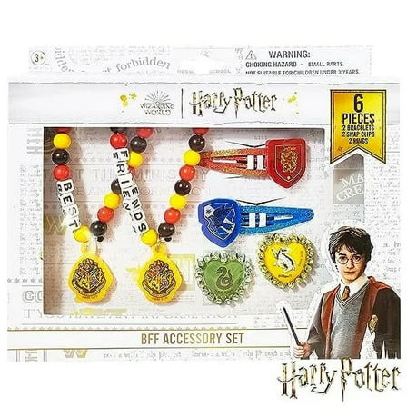 LUV HER Harry Potter BFF 6 Piece Toy Jewelry Box Set with 2 Rings, 2 Bead Bracelets & Snap Hair Clips, Ages 3+