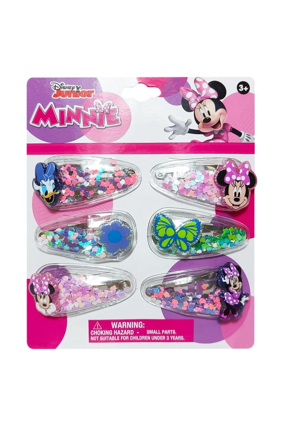 Licensed Hair Accessories For Girls, 6pc Cute Hair Clips with Favorite Disney Character Charms, Magical Confetti Hair Clips, Ages 3+