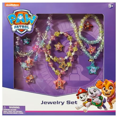 LUV HER Paw Patrol Girl's Jewelry Set - Dress up 9 Piece Toy Jewelry Box Set with Bead Necklace, Bracelet and Ring - Play Accessories - Ages 3+