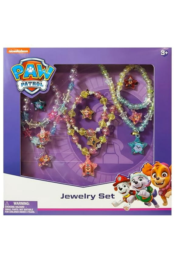 Paw Patrol Girl's Jewelry Set - Dress up 9 Piece Toy Jewelry Box Set with Bead Necklace, Bracelet and Ring - Play Accessories - Ages 3+
