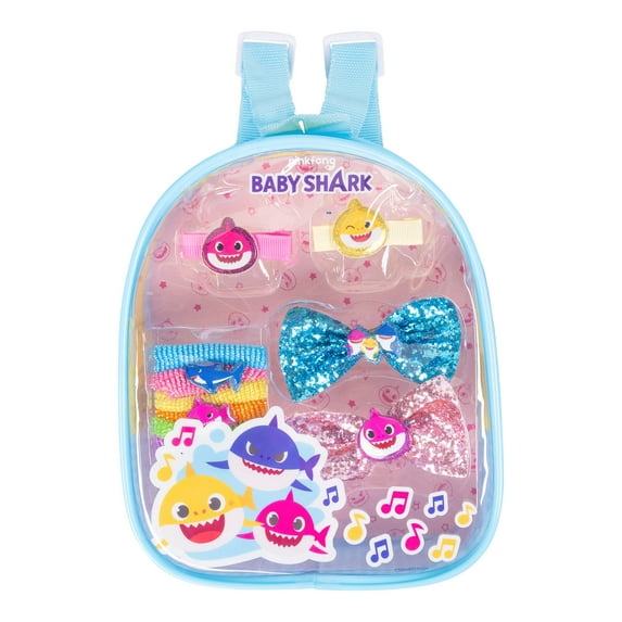 LUV HER Kid's pinkfong Baby Shark Fashionista's BackPack -Baby Shark Accessories Set For Girls -Baby Shark Sets - Bow's with Alligator Clips, Hair Ties, Backpack Ages 3+