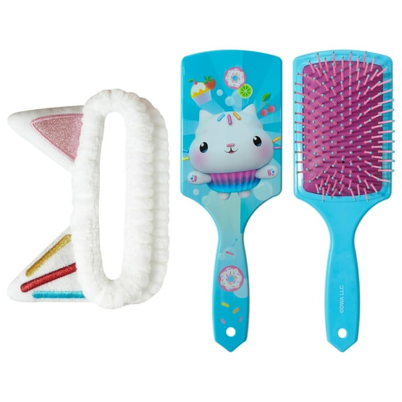 LUV HER Kids Hair Brush & Spa Headband Set for Girls - Features Gabby's Dollhouse - Fun Grooming Kit for Detangling, Styling & Skincare - Soft & Stretchy One Size