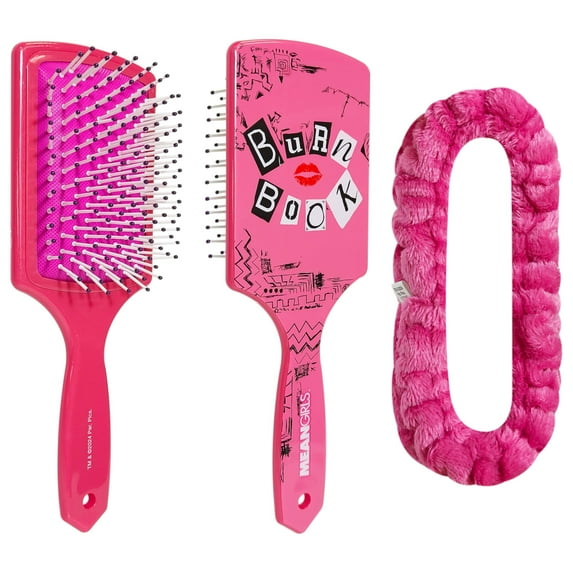 LUV HER Kids Hair Brush & Spa Headband Set for Girls - Features Mean Girls - Fun Grooming Kit for Detangling, Styling & Skincare - Soft & Stretchy One Size