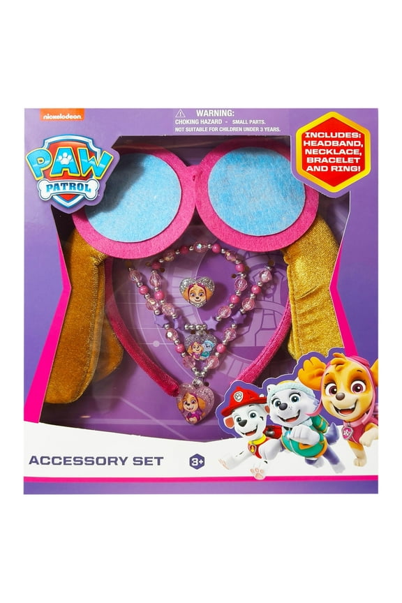 Licensed PAW PATROL Headbands for Girls - Kids Jewelry - Dress Up Set All in one Giftable Box - Headband - Play Jewelry Set - 4pc (Toddler Headband, Necklace, Dress Up Bracelet, Ring) Ages 3+