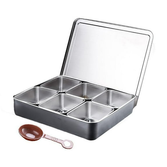 LUVCLS 6/8 Compartments Stainless Steel Condiment Container W/ Lid Kitchen Storage Box S4M9