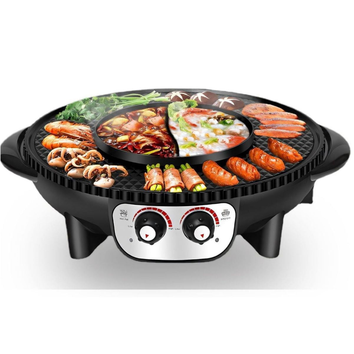 LUVCMFT 2 in 1 Hot Pot with Grill, Electric Korean BBQ Grill, Multifunctional Teppanyaki Grill Pot with Dual Temperature Control, Style 2