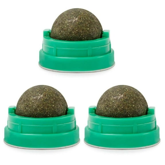 LUVCMFT 3 Pack Catnip Balls, Catnip Ball for Cats Wall, Edible Kitty Toys for Cats Lick, Safe Healthy Kitten Chew Toys, Green