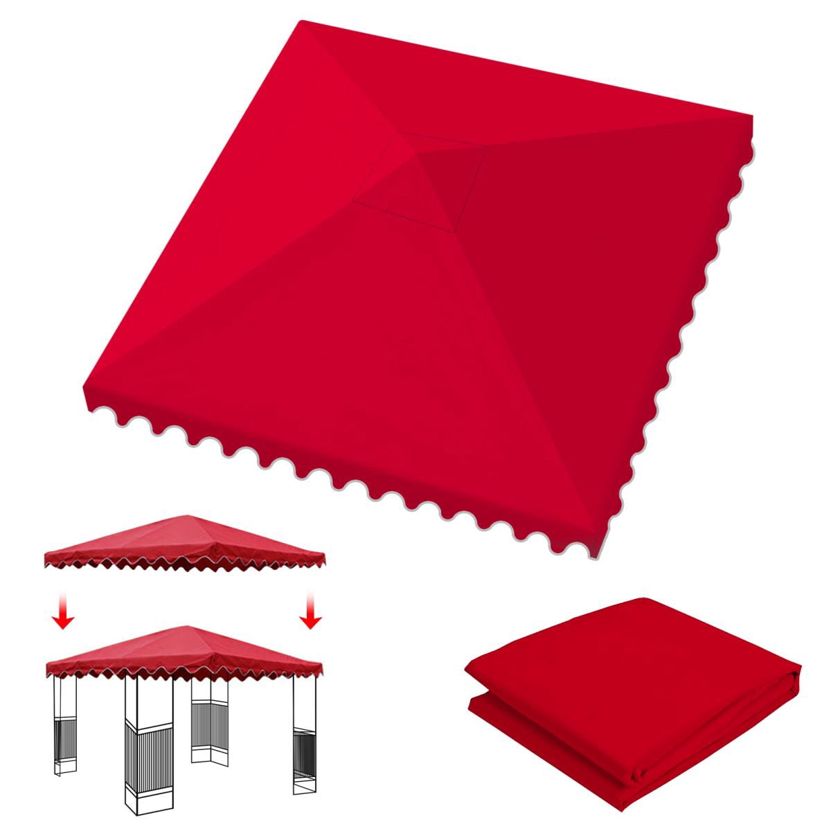 LUVCMFT 9.83'x9.83' Gazebo Canopy Top Replacement, 1 Tier Garden Yard Patio UV Sunshade Cover with Air Vent, Burgundy Wave Edge