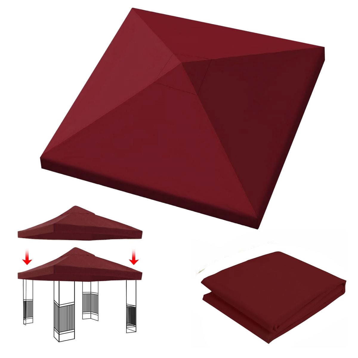 LUVCMFT 9.83'x9.83' Gazebo Canopy Top Replacement, 1 Tier Garden Yard Patio UV Sunshade Cover with Air Vent, Burgundy