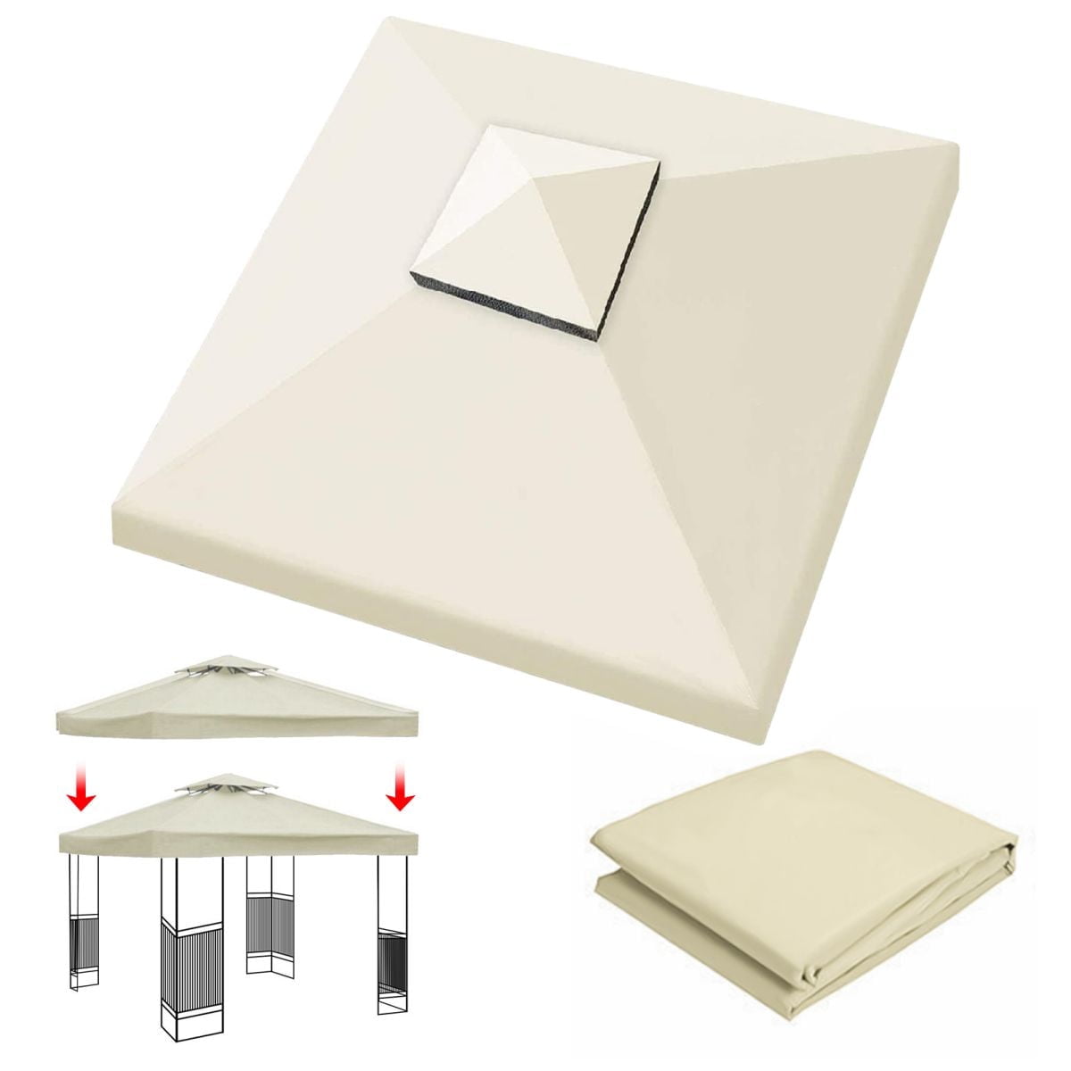 LUVCMFT 9.83'x9.83' Gazebo Canopy Top Replacement, 2 Tier Garden Yard Patio UV Sunshade Cover with Air Vent, Beige