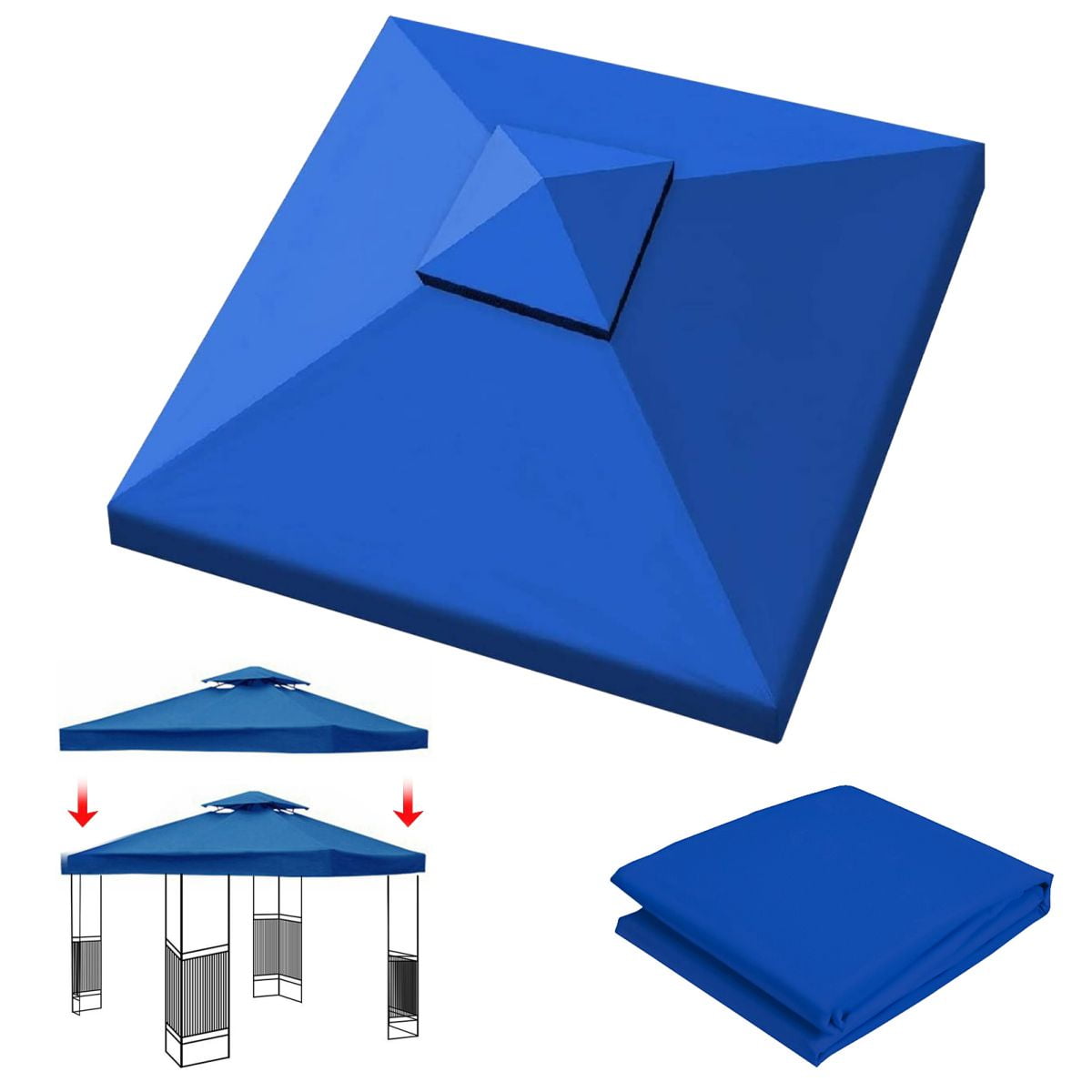 LUVCMFT 9.83'x9.83' Gazebo Canopy Top Replacement, 2 Tier Garden Yard Patio UV Sunshade Cover with Air Vent, Blue