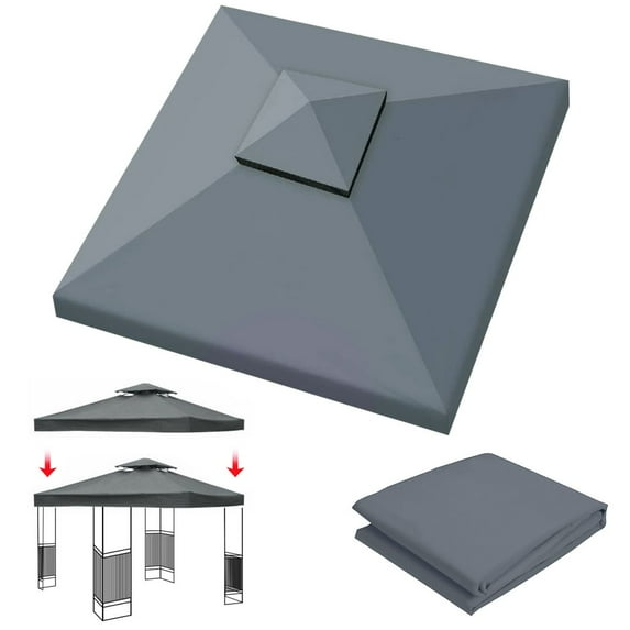 LUVCMFT 9.83'x9.83' Gazebo Canopy Top Replacement, 2 Tier Garden Yard Patio UV Sunshade Cover with Air Vent, Gray
