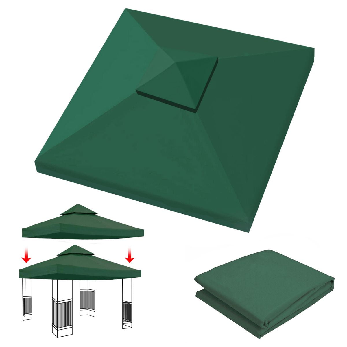 LUVCMFT 9.83'x9.83' Gazebo Canopy Top Replacement, 2 Tier Garden Yard Patio UV Sunshade Cover with Air Vent, Green