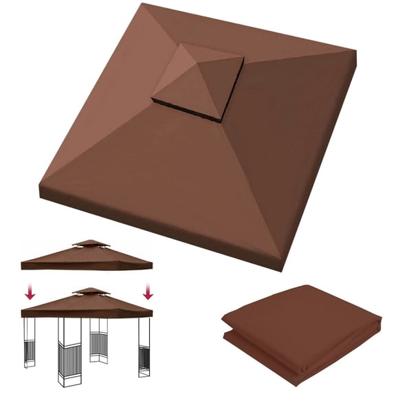LUVCMFT 9.83'x9.83' Gazebo Canopy Top Replacement, 2 Tier Garden Yard Patio UV Sunshade Cover with Air Vent, Light Coffee