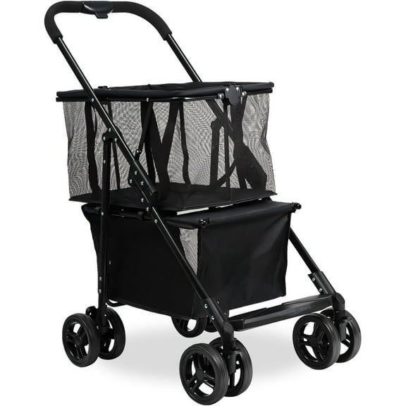 LUVCMFT Collapsible Shopping Cart Utility Trolley Cart, 70 lbs Weight Capacity, Stylish Removable Tote, Swivel Wheels for Easy Steering, One-Hand Fold and Reliable Parking Brake