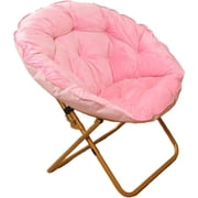 LUVCMFT Comfy Saucer Chair, Folding Lounge Chair, Lazy Moon Chair with Metal Frame for Bedroom Living Room, Pink
