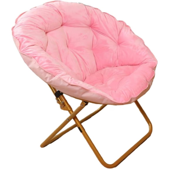 LUVCMFT Comfy Saucer Chair, Folding Lounge Chair, Lazy Moon Chair with Metal Frame for Bedroom Living Room, Pink