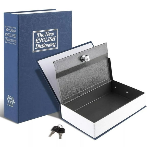 LUVCMFT Diversion Book Safe Storage Box (Size 10.5"x7.9"x2.6") With Key Lock, Dictionary Secret Hidden Safe Blue