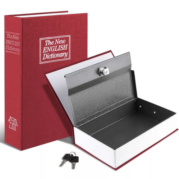 LUVCMFT Diversion Book Safe Storage Box (Size 10.5"x7.9"x2.6") With Key Lock, Dictionary Secret Hidden Safe Red