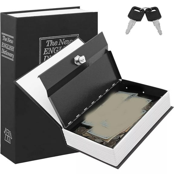 LUVCMFT Diversion Book Safe Storage Box (Size 7.1"x4.5"x2.2") With Key Lock, Dictionary Secret Hidden Safe Black
