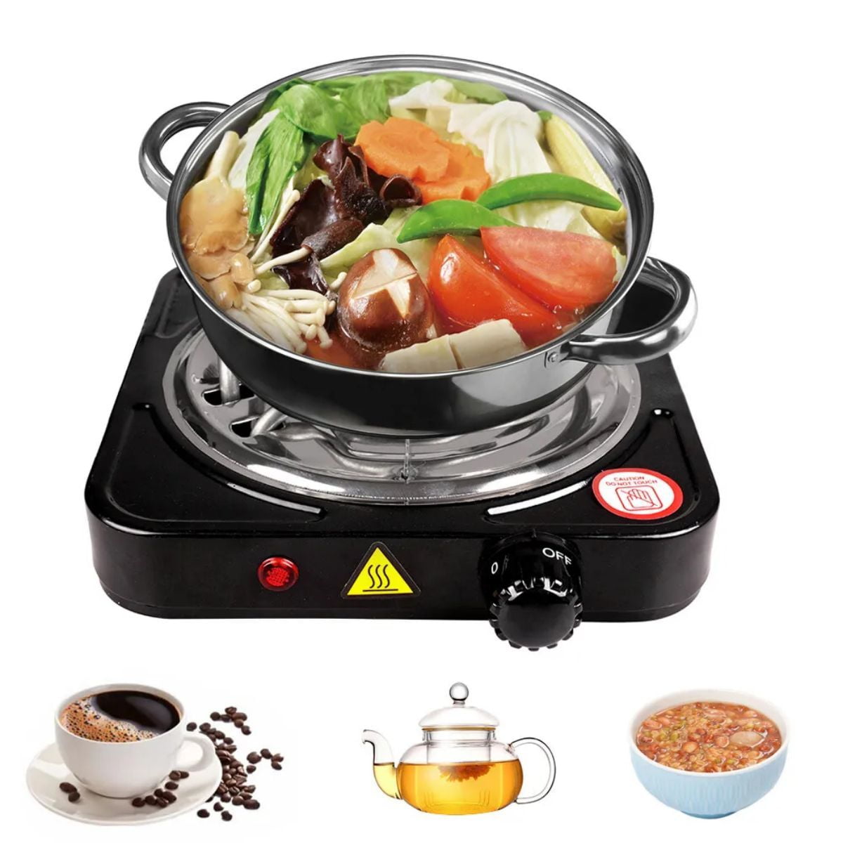 LUVCMFT Electric Single Coil Burner, 1000W Electric Hot Burner Portable Stainless Steel Electric Stove with 5 Level Temperature Control, for Home Dorm Office Camping Cooking (Black)