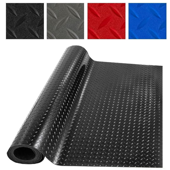LUVCMFT Garage Floor Mat, 4 x 4 ft Diamond Plate Sheet PVC Roll for Under Car Parking Protect, RV Trailer Flooring, Water/Stain Resistant Floor Runner Black