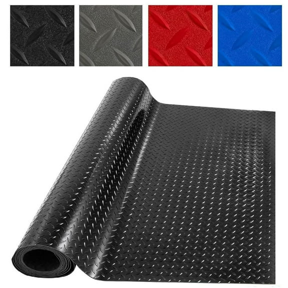 LUVCMFT Garage Floor Mat, 4 x 6 ft Diamond Plate Sheet PVC Roll for Under Car Parking Protect, RV Trailer Flooring, Water/Stain Resistant Floor Runner Black