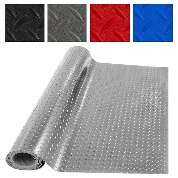 LUVCMFT Garage Floor Mat, 5 x 7.5 ft Diamond Plate Sheet PVC Roll for Under Car Parking Protect, RV Trailer Flooring, Water/Stain Resistant Floor Runner Gray