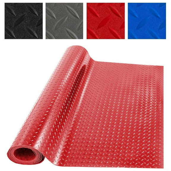 LUVCMFT Garage Floor Mat, 5 x 7.5 ft Diamond Plate Sheet PVC Roll for Under Car Parking Protect, RV Trailer Flooring, Water/Stain Resistant Floor Runner Red