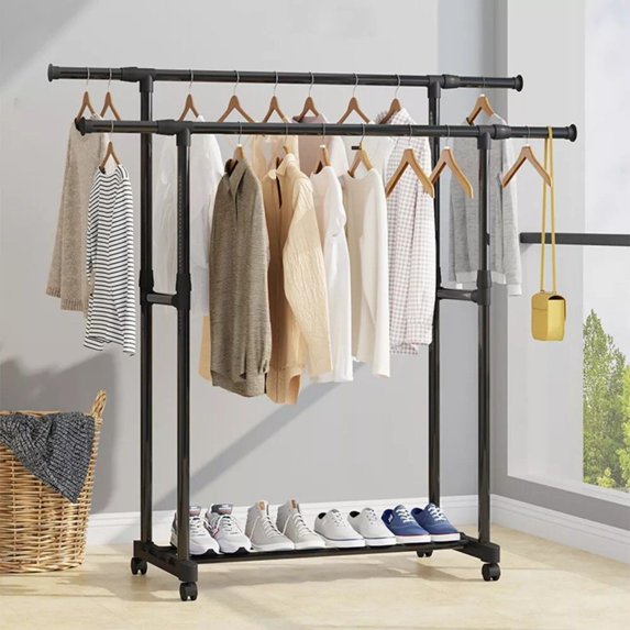 LUVCMFT Heavy Duty Clothing Garment Rack Rolling Clothes Organizer Double Rails Hanging 1 Layer